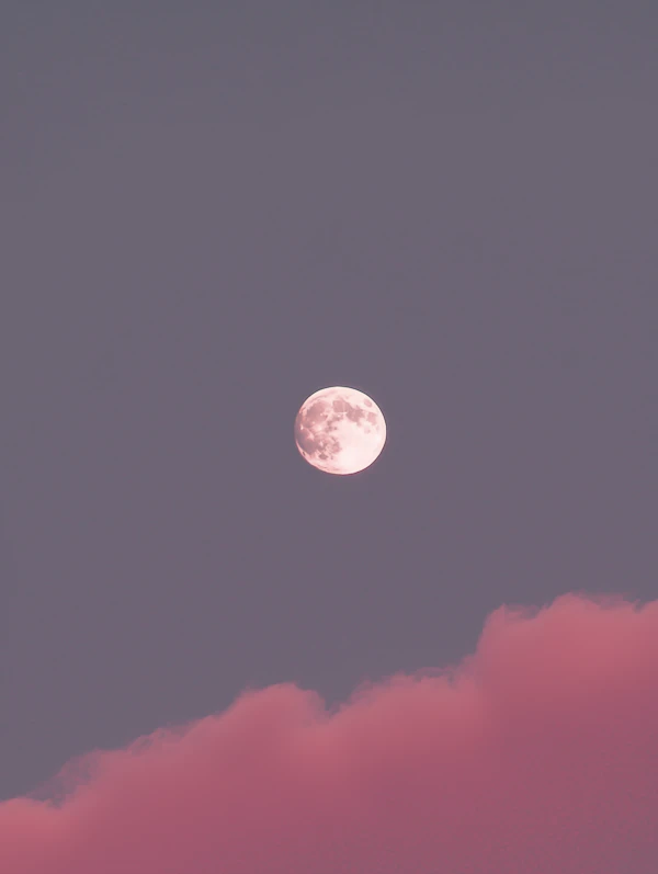 Serene Full Moon and Pink Cloud