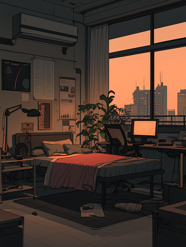 Cozy Bedroom at Sunset