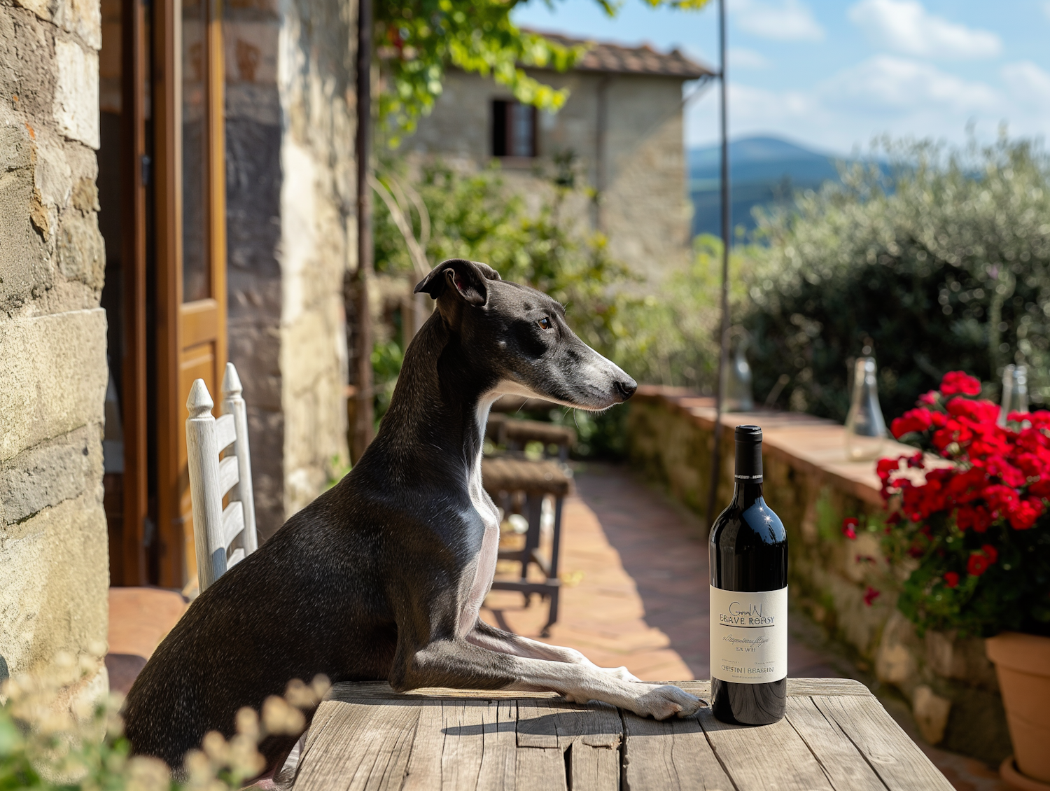 Tranquil Dog on Rustic Outdoor Table