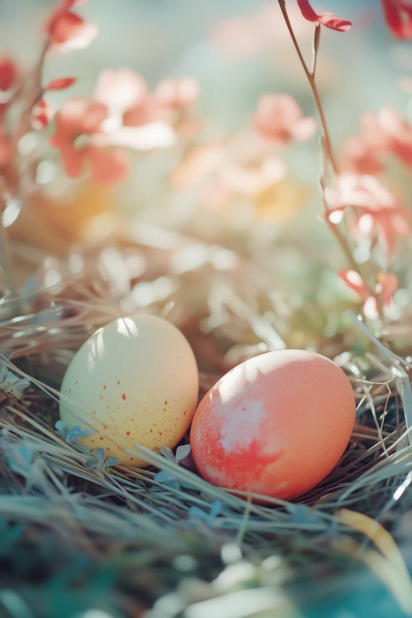 Pastel Eggs in Straw