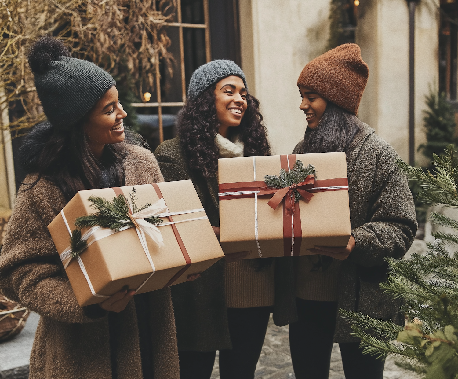 Festive Gift-Giving Outdoors