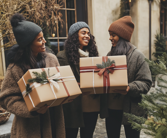 Festive Gift-Giving Outdoors