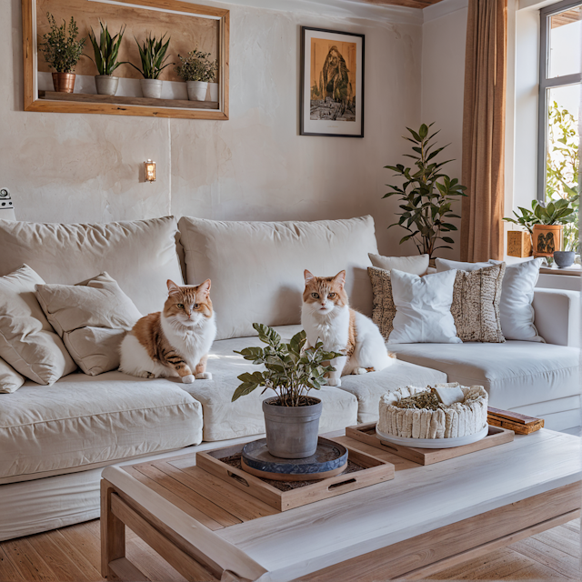 Cozy Living Room with Cats