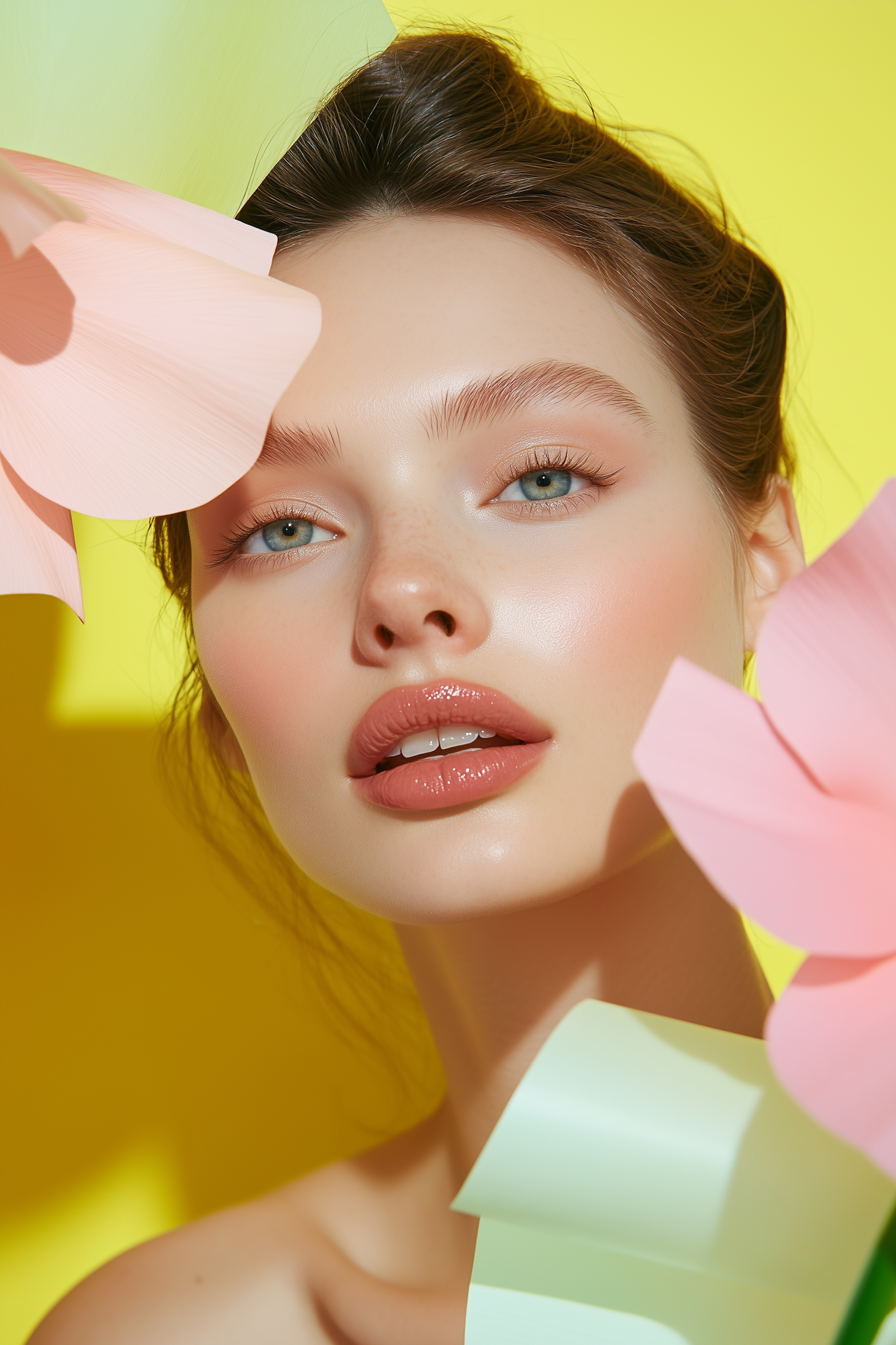 Serene Portrait with Pastel Flowers