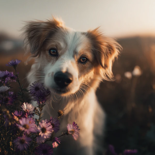 Dog in Purple Flowers