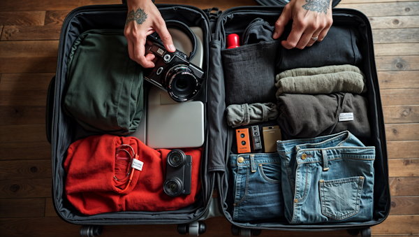 Tattooed Arms Packing a Suitcase