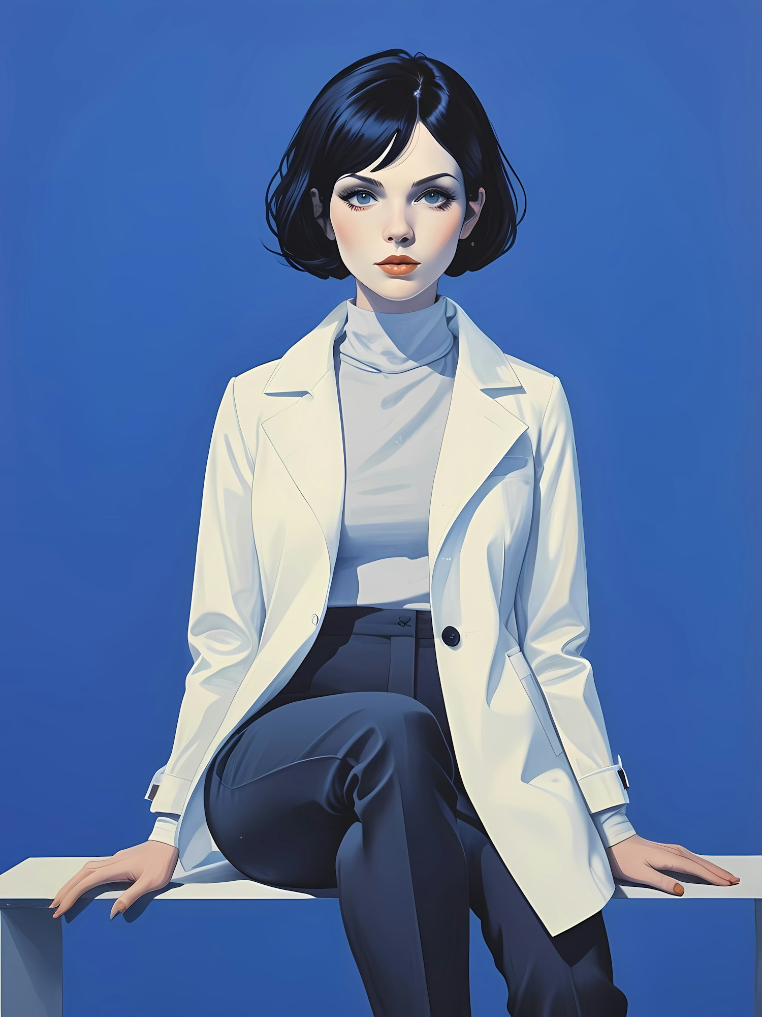 Elegant Woman in White Coat