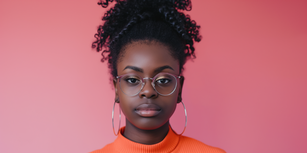 Stylish Woman with Voluminous Hair in Orange Turtleneck