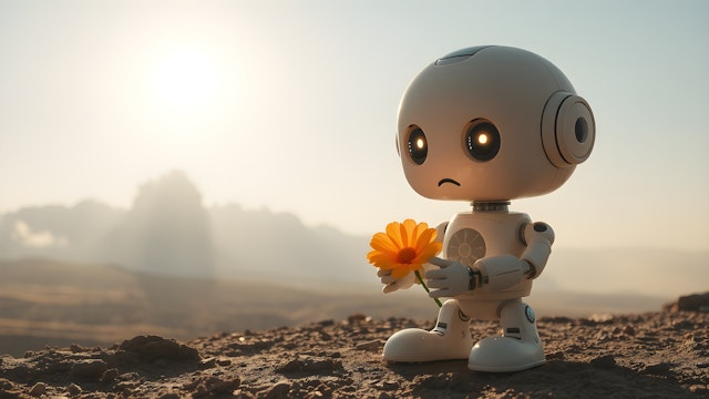 Contemplative Robot with Flower