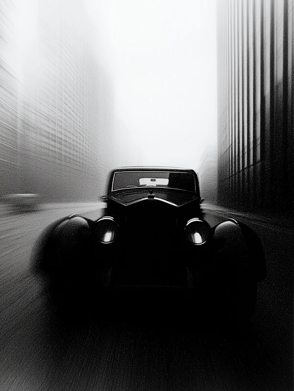 Vintage Car in Urban Silhouette