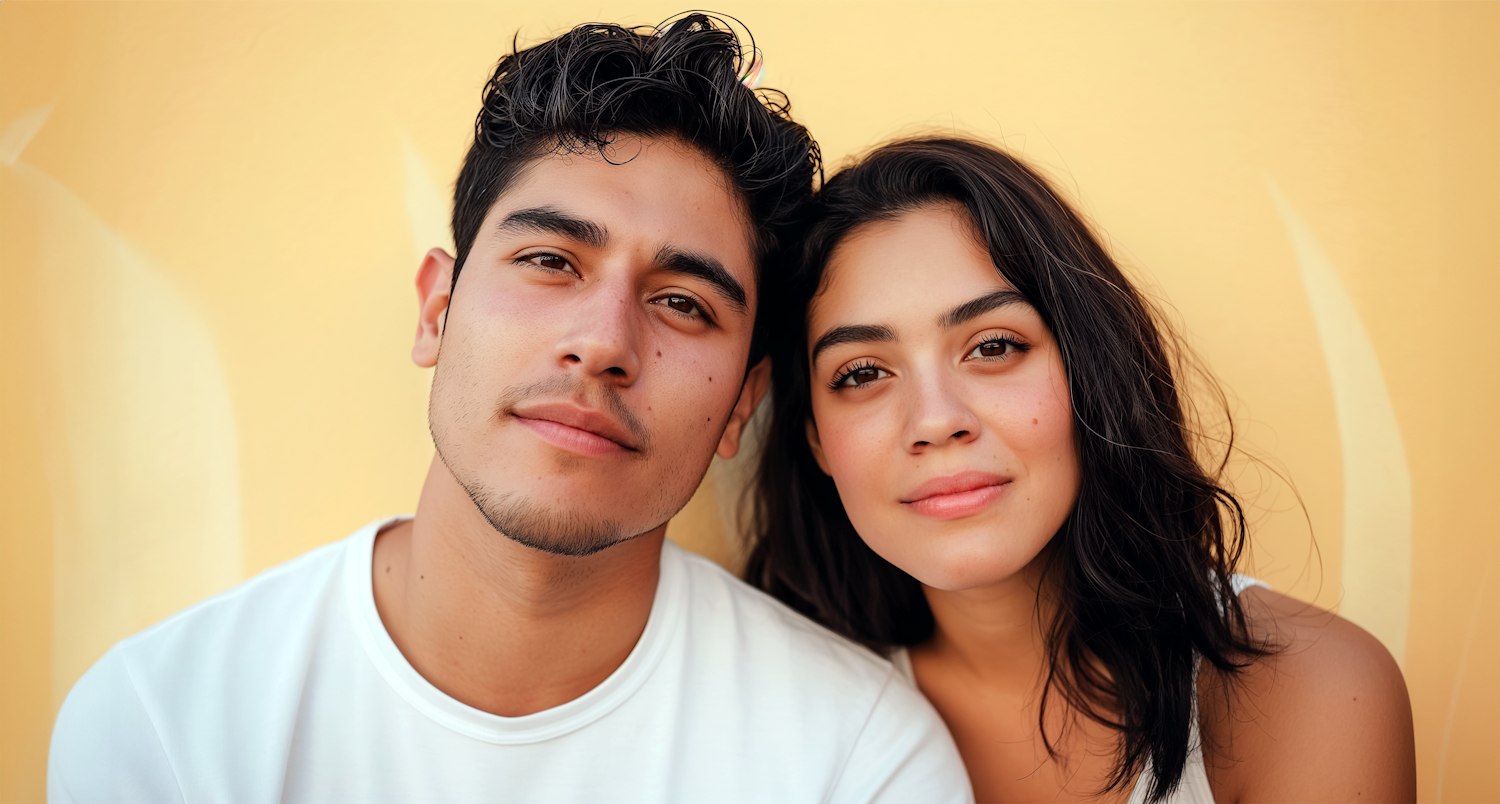 Young Couple in Casual White Clothing