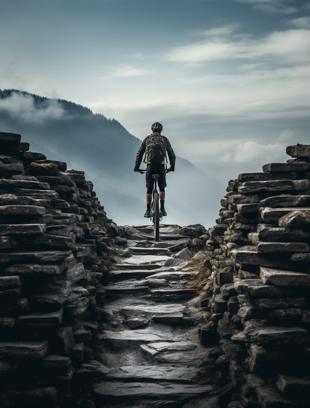 Solitary Cyclist on the Ancient Stone Trail