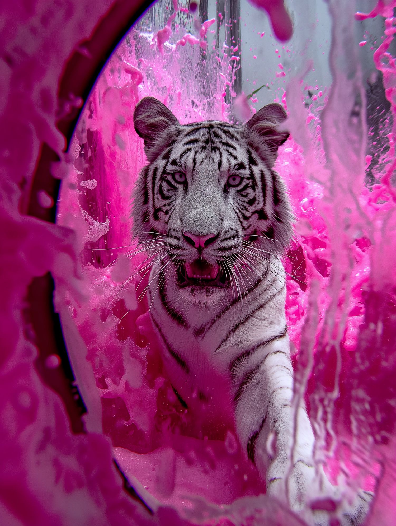 White Tiger with Pink Splashes