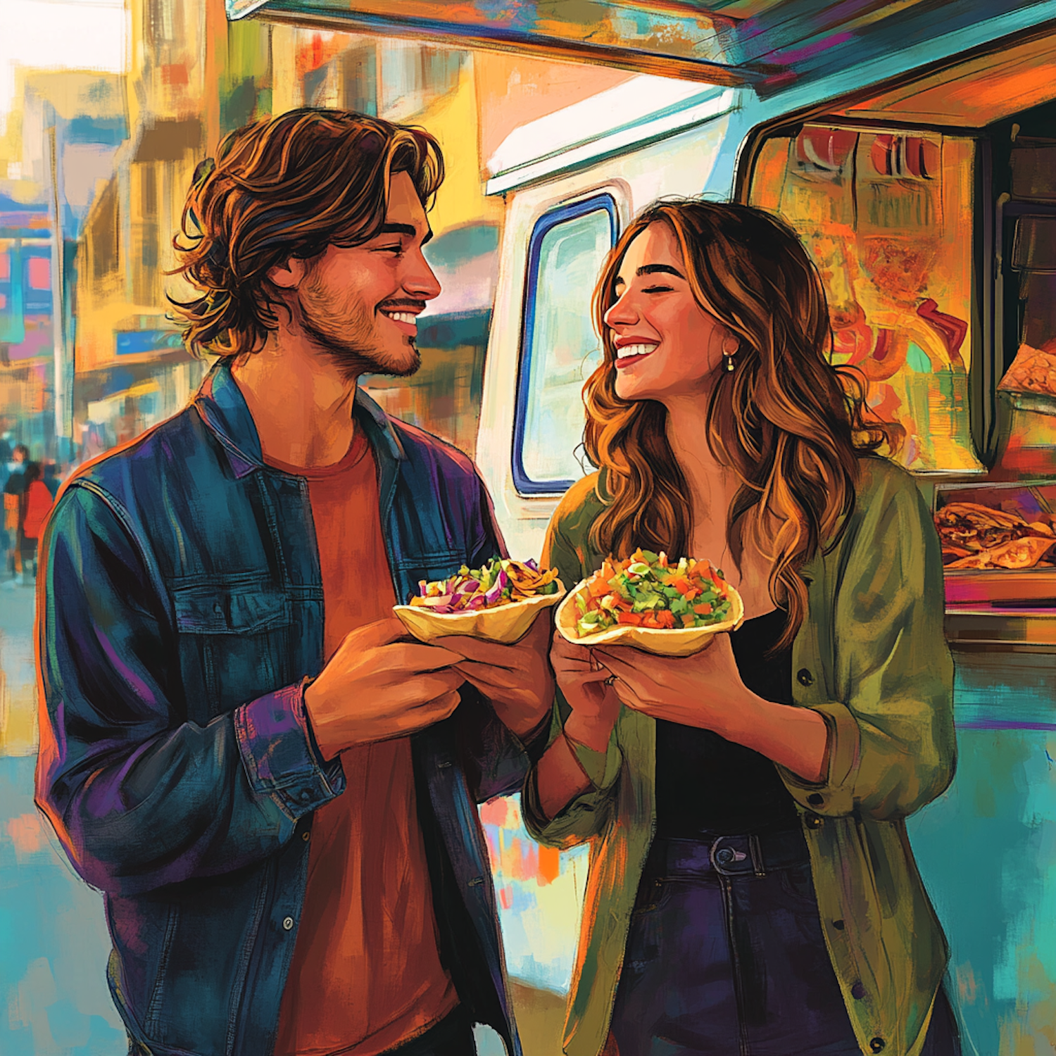 Couple Enjoying Food Truck Meal