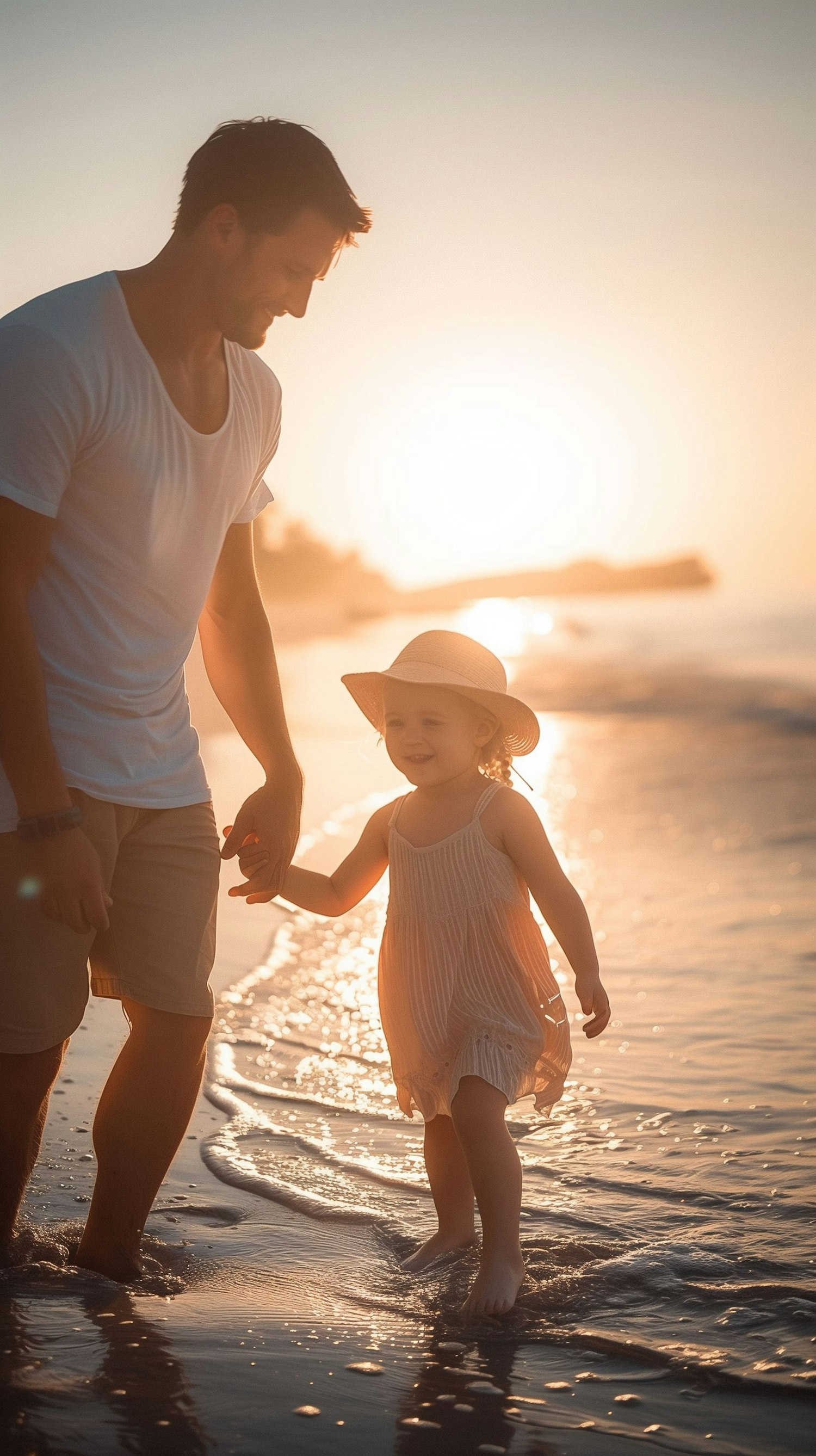 Sunset Beach Walk - Father and Daughter