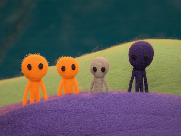 Felted Figures on Colorful Surface