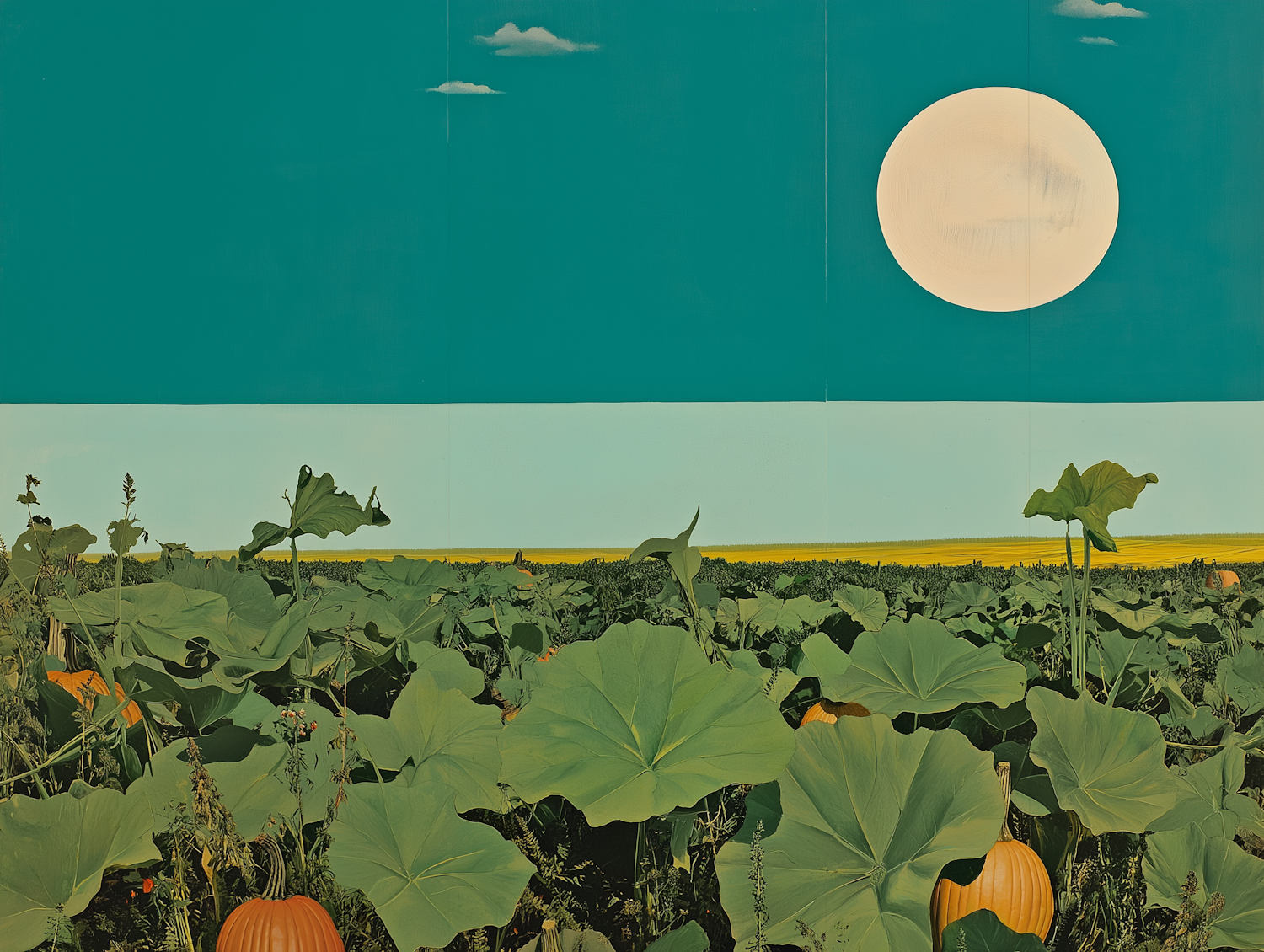 Pumpkin Field Under Moonlit Sky