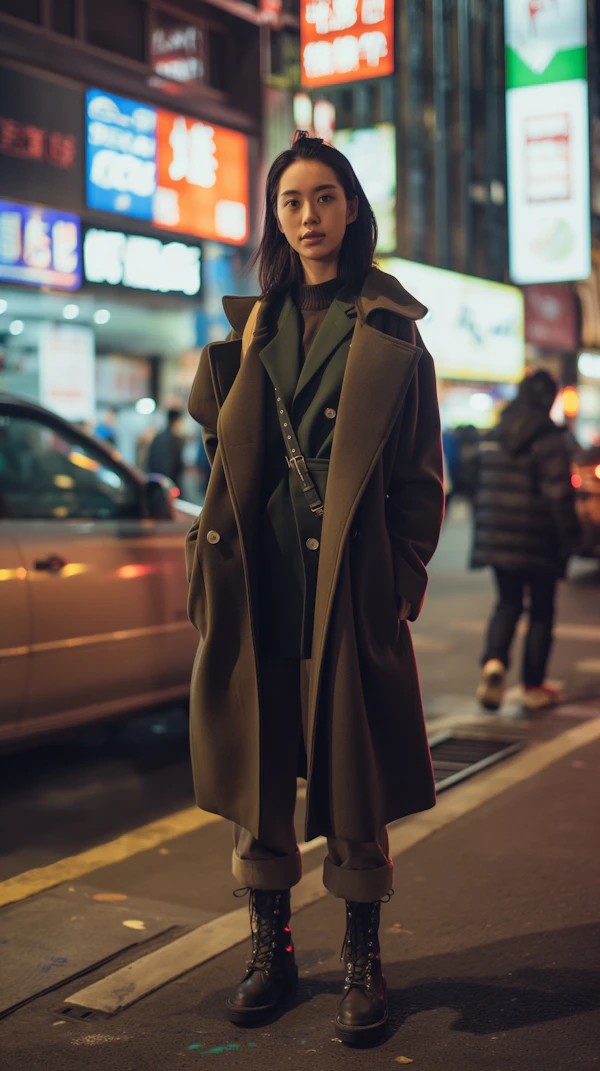 City Night Portrait of Young Woman