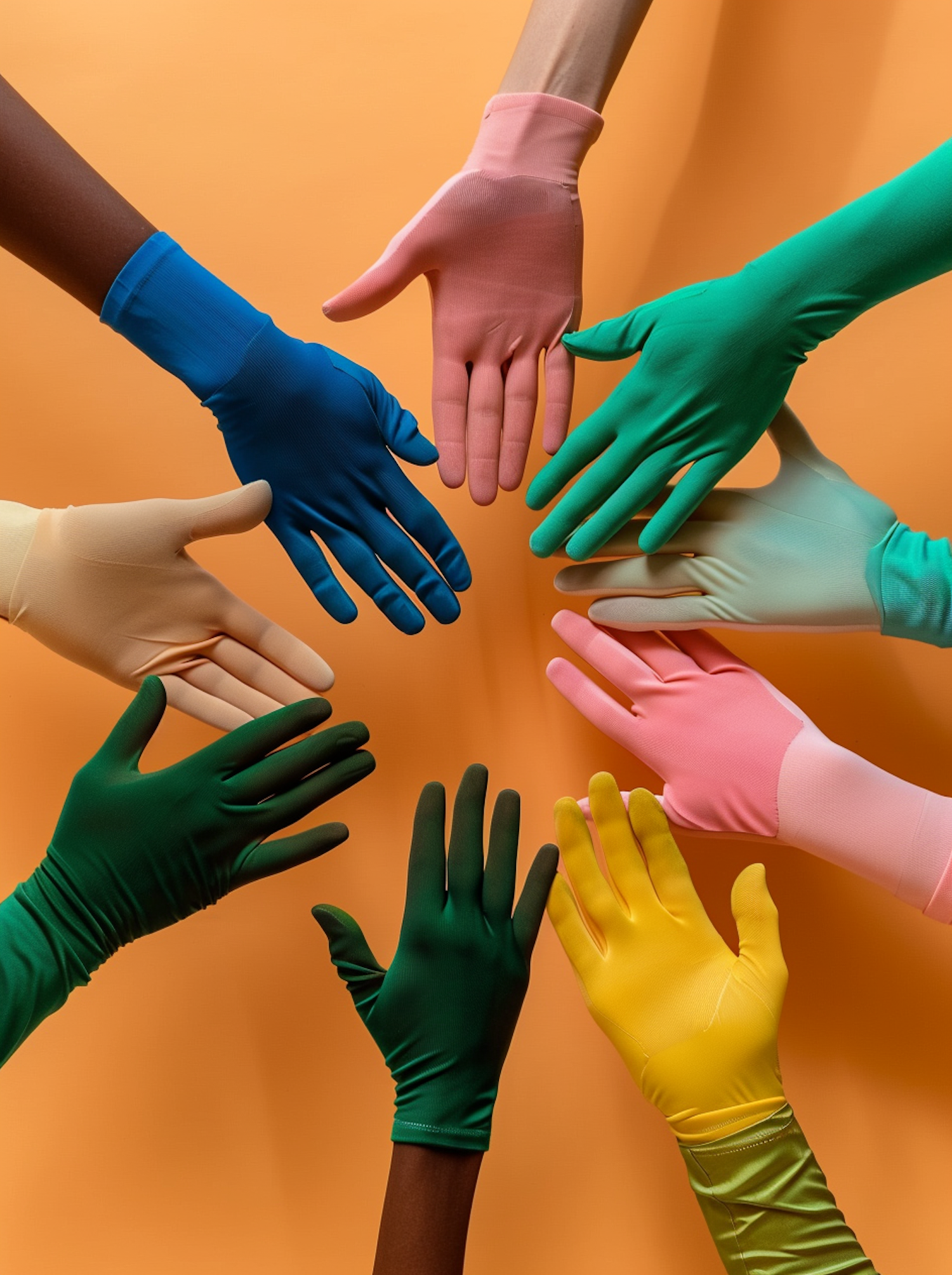 Hands in Colorful Gloves