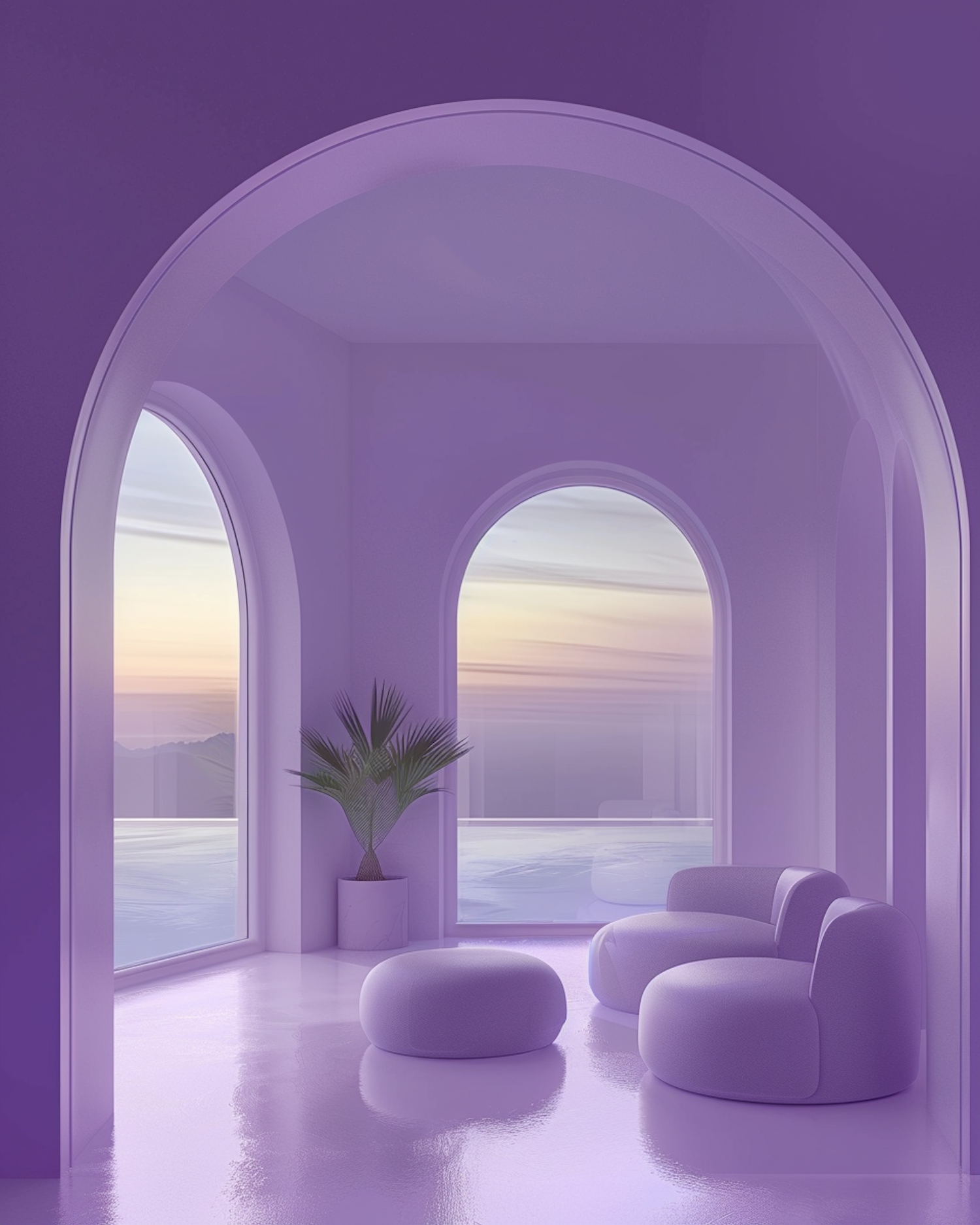 Tranquil Purple Interior with Landscape View