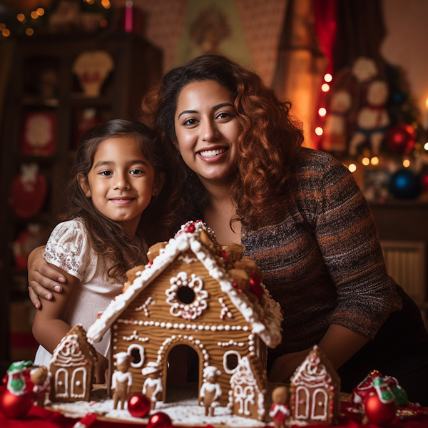 Holiday Embrace: A Mother-Daughter Gingerbread Moment