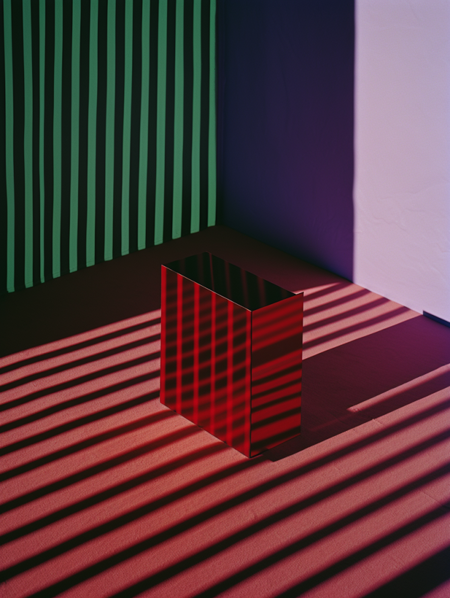 Chromatic Geometry: The Red Cube's Shadow Play