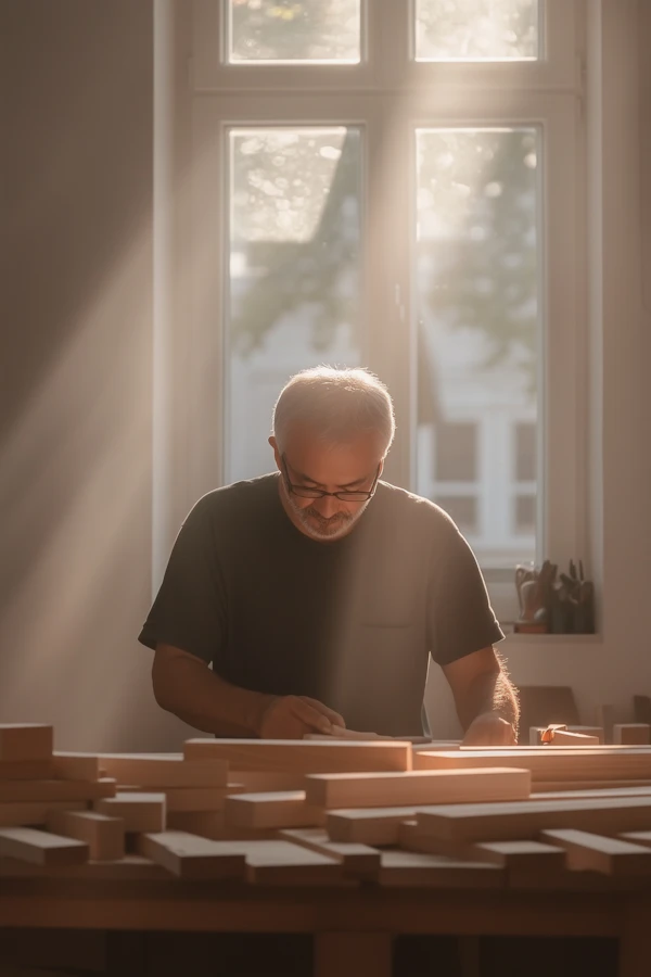 Man Working with Wooden Blocks