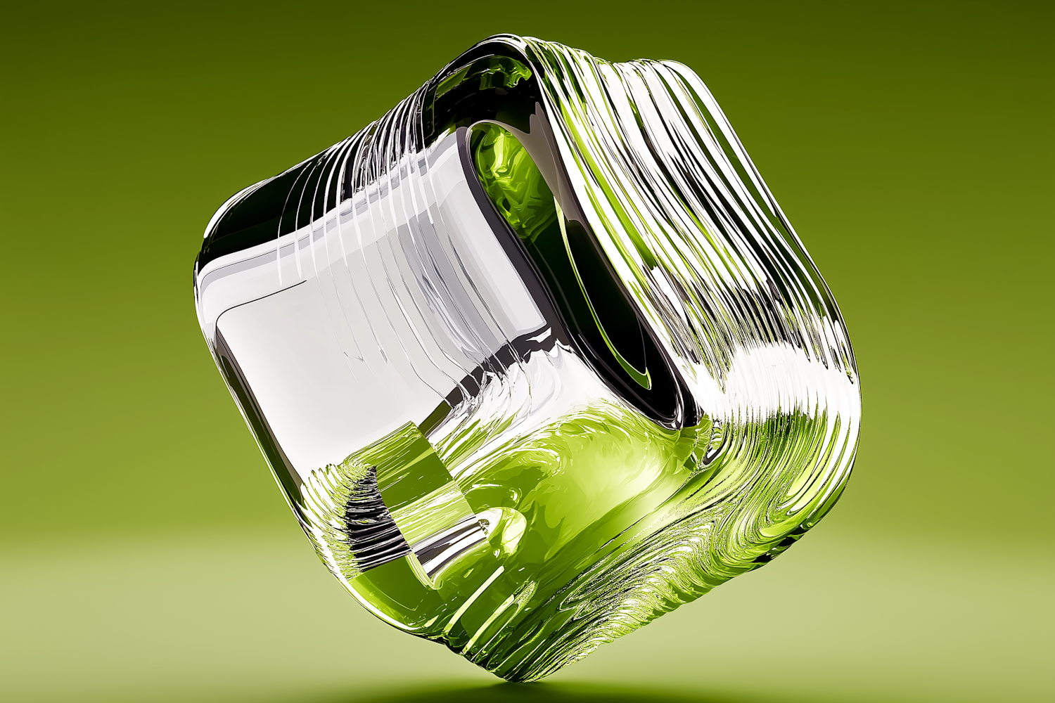 Transparent Cube on Green Background