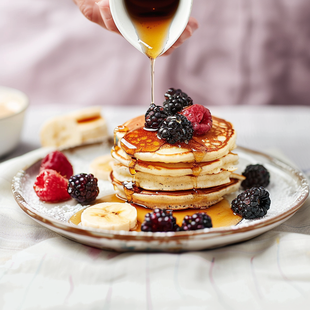 Freshly Cooked Pancakes with Fruit Topping