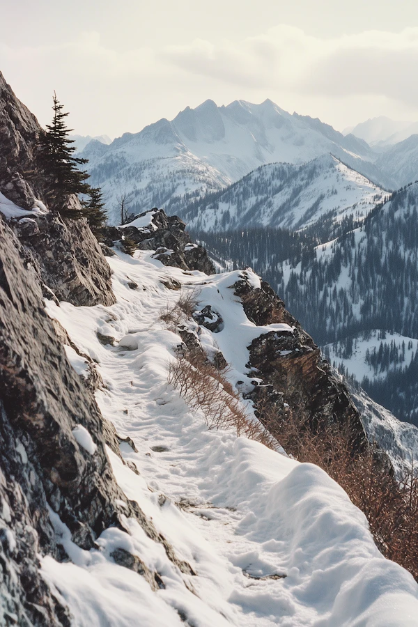 Mountain Landscape with Snow-Covered Path