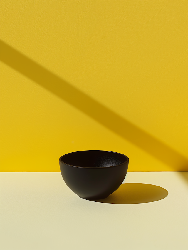 Black Bowl Against Yellow Background