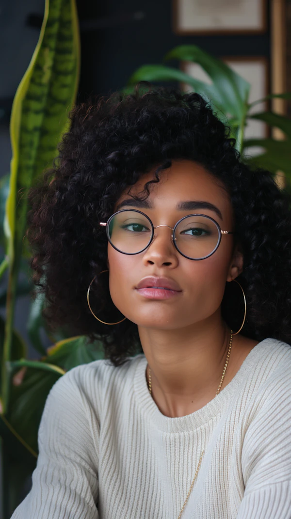 Serene Portrait of Woman with Indoor Plants