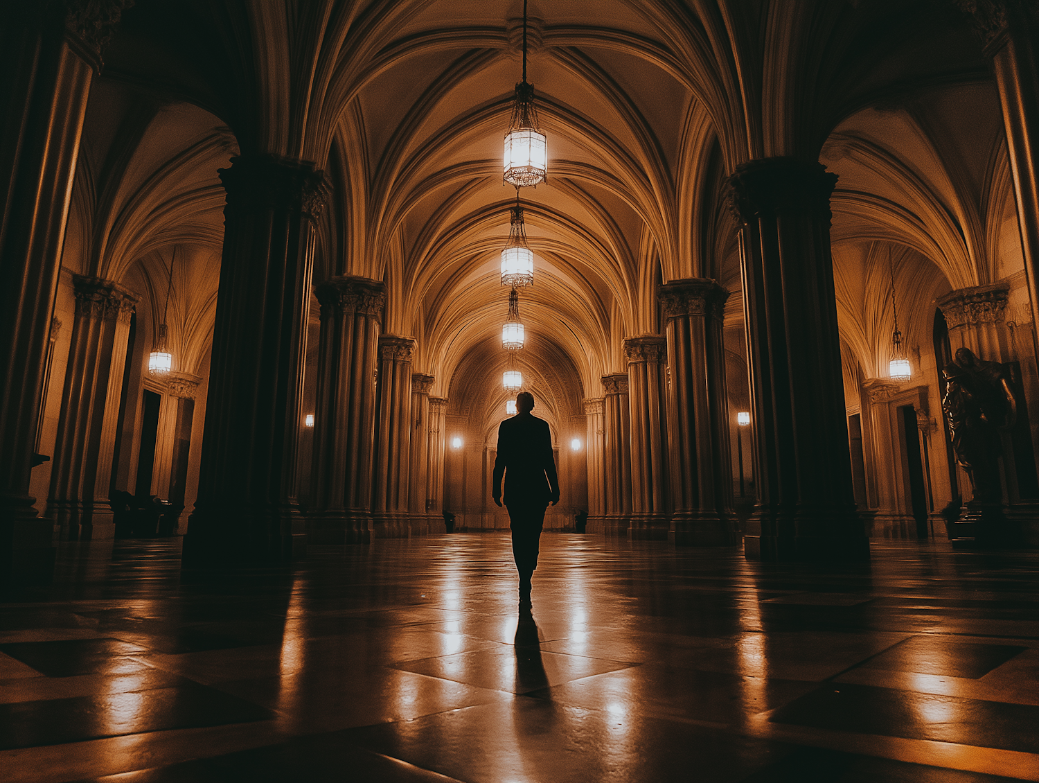 Solitary Figure in Grand Hall