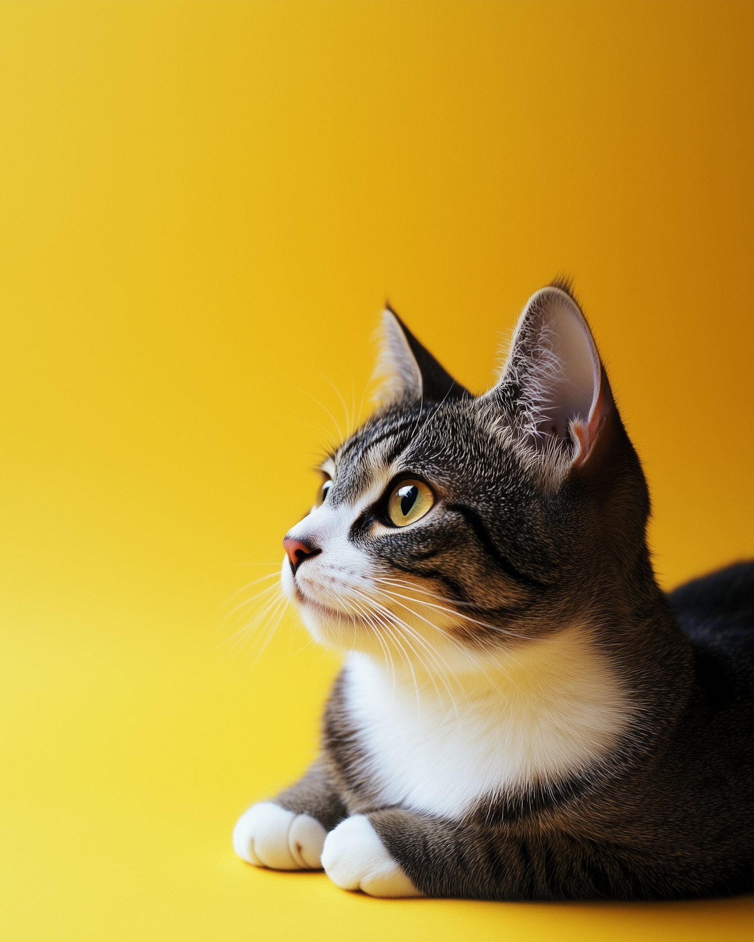 Close-up of a Cat with Yellow Background