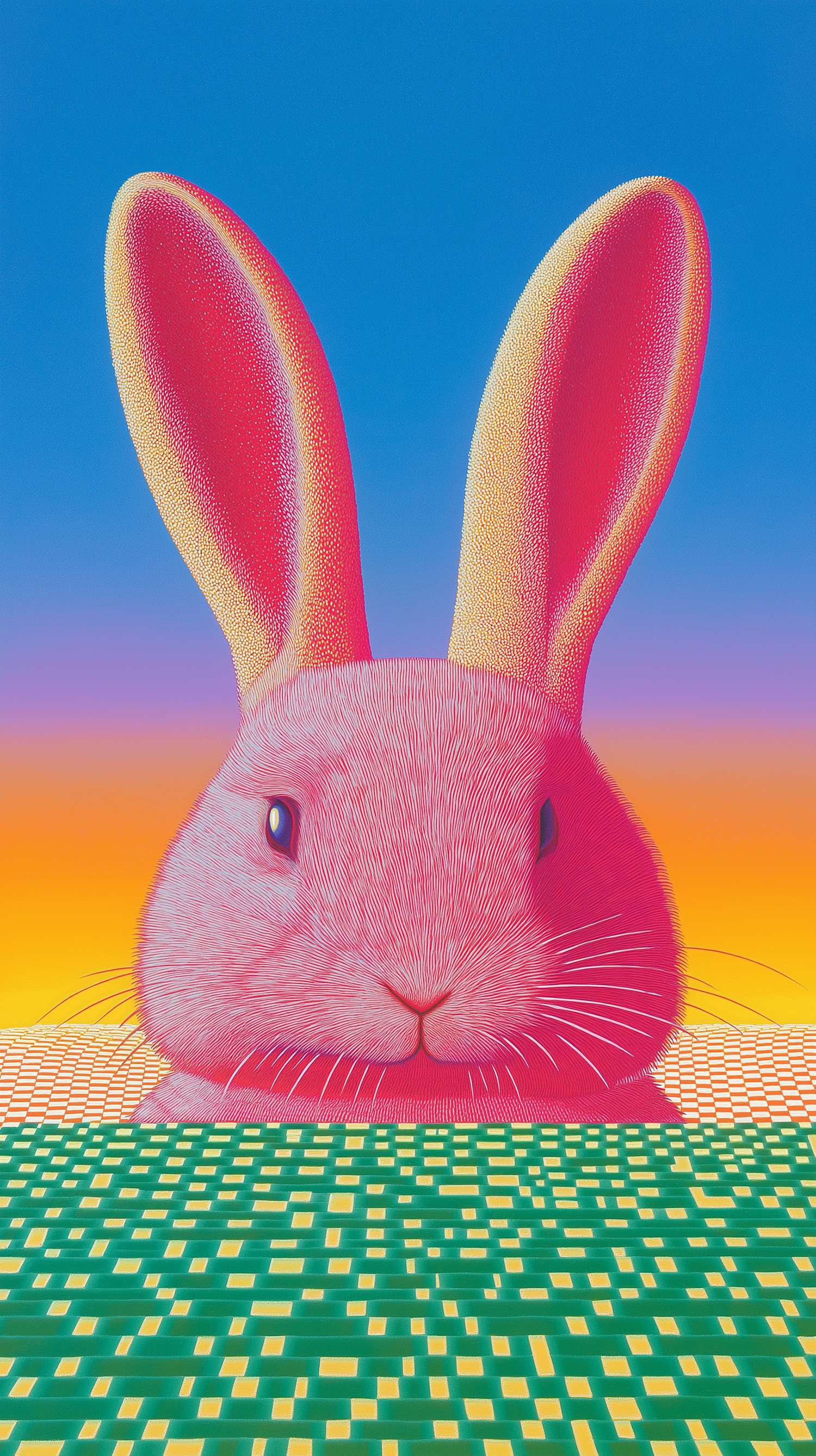 Oversized Pink Rabbit in Stylized Setting