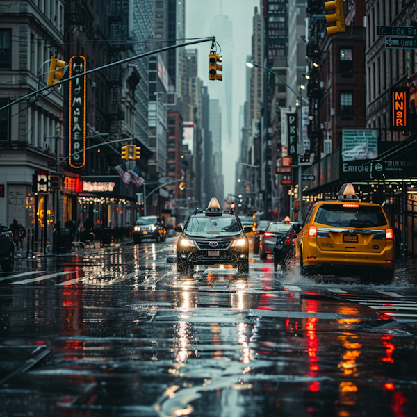 Rainy City Street Scene at Night