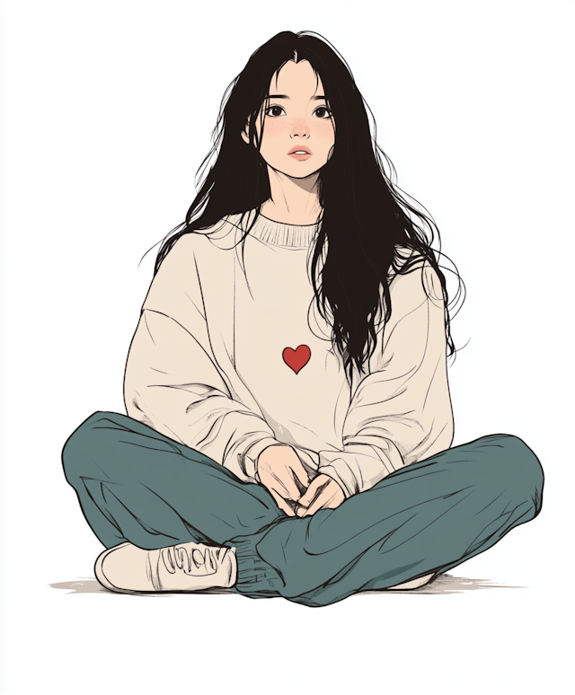 Contemplative Young Woman Illustration