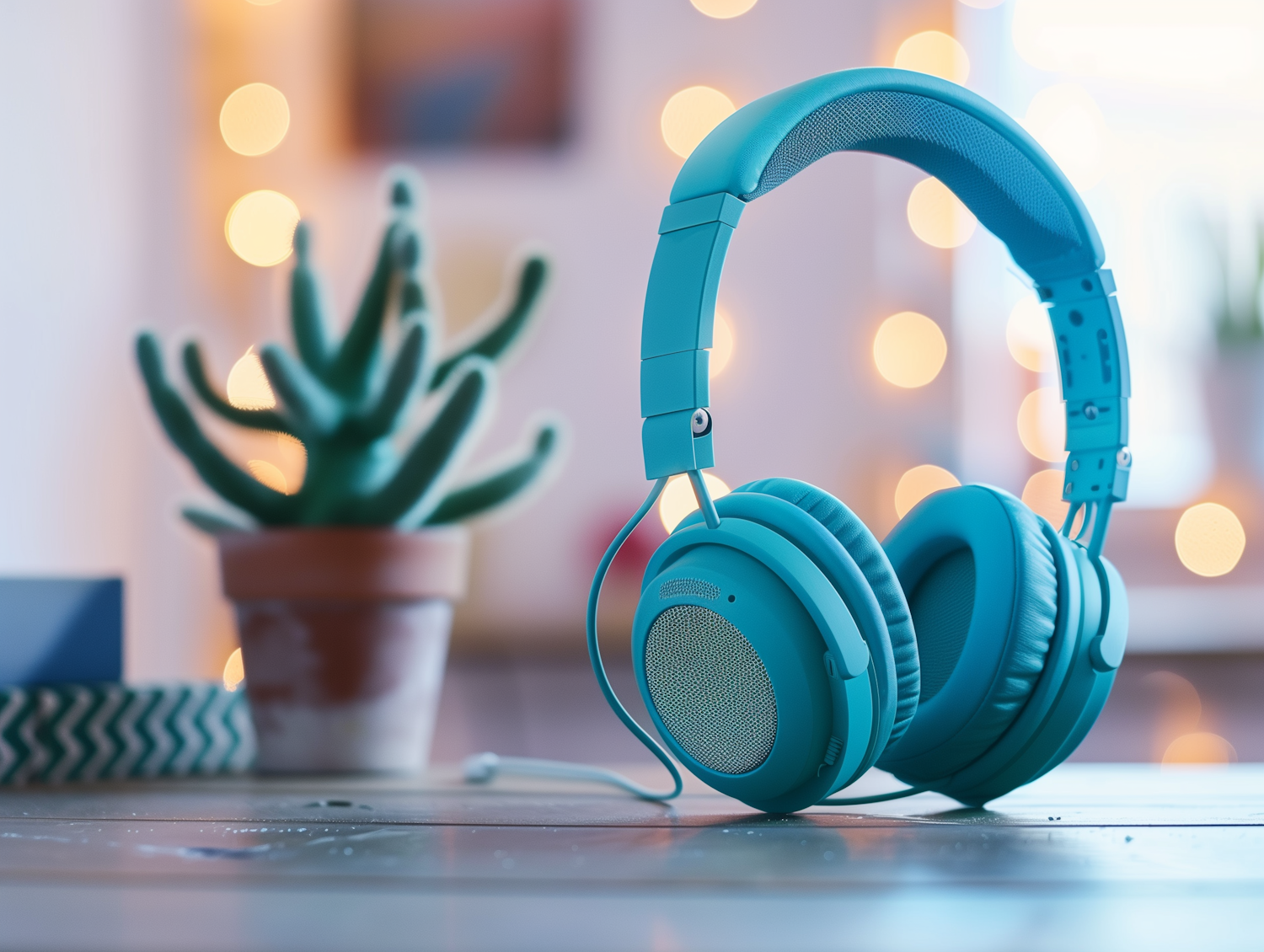 Turquoise Over-Ear Headphones on White Surface