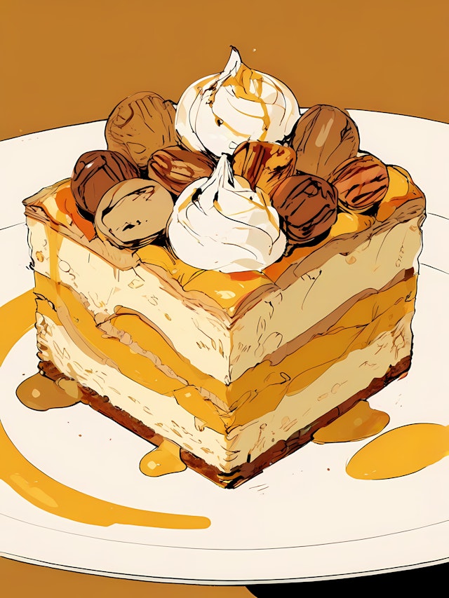 Layered Dessert with Caramel Swirls