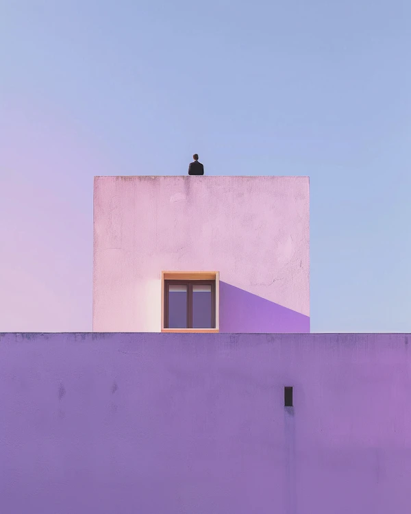 Contemplative Silhouette against Modern Minimalist Architecture
