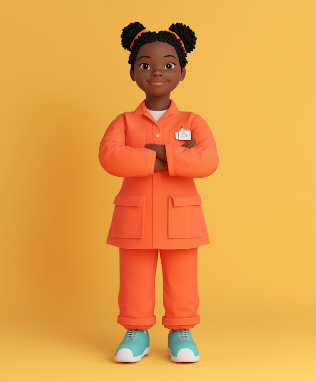 Animated Female Character in Orange Suit