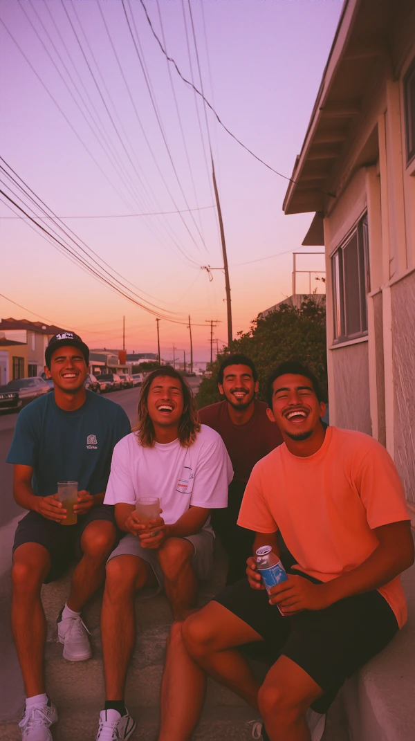 Friends on Steps at Sunset