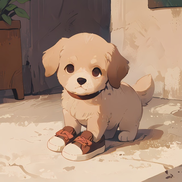 Adorable Puppy with Shoes