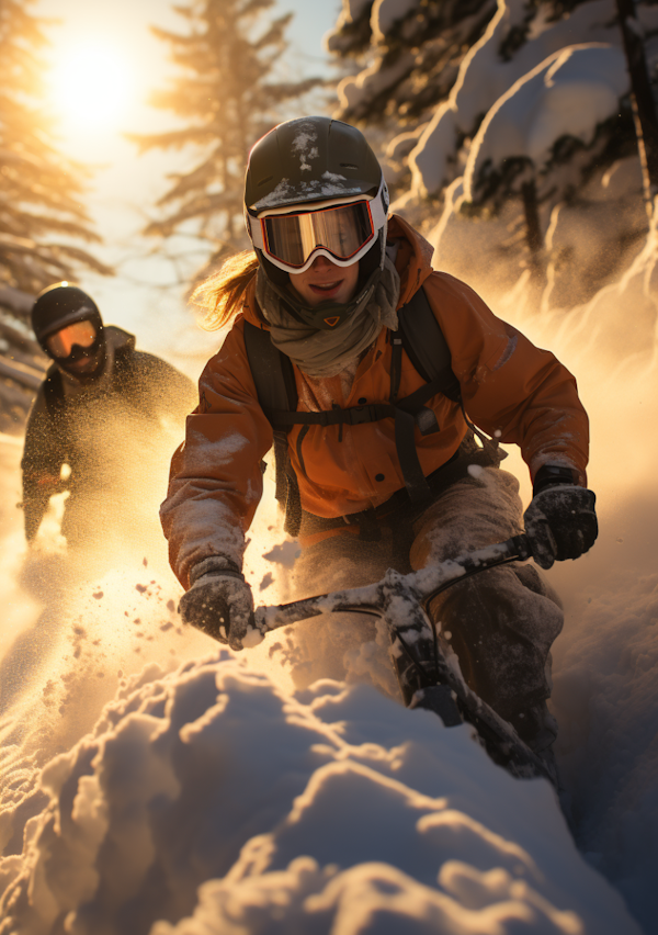 Dynamic Winter Skier in Orange with Sunlit Backdrop