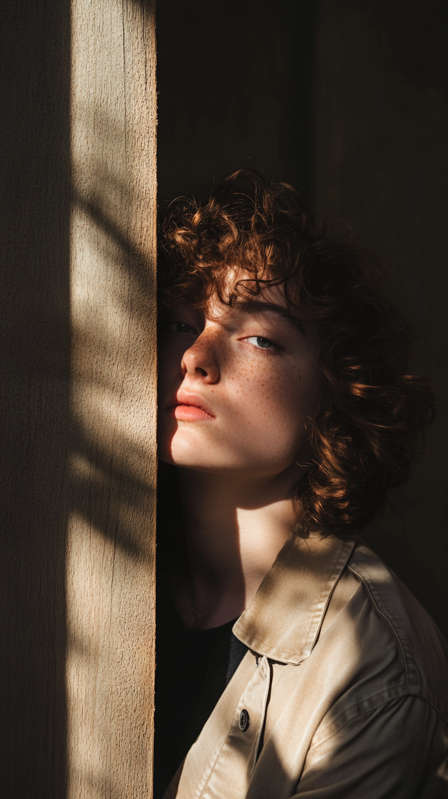 Contemplative Portrait with Dramatic Lighting