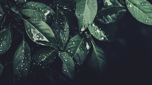 Lush Green Leaves with Water Droplets