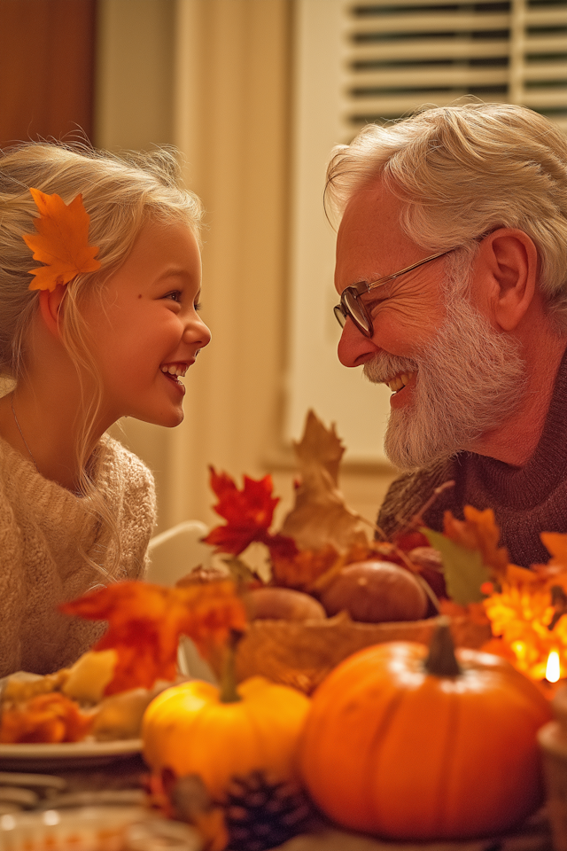 Joyful Interaction Between Elderly Man and Young Girl