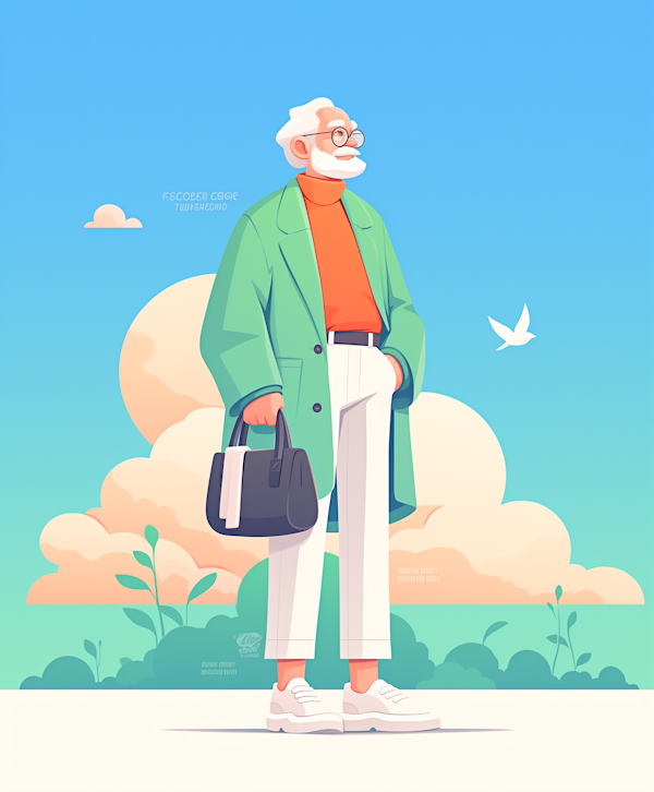 Elderly Man Outdoors with Bird