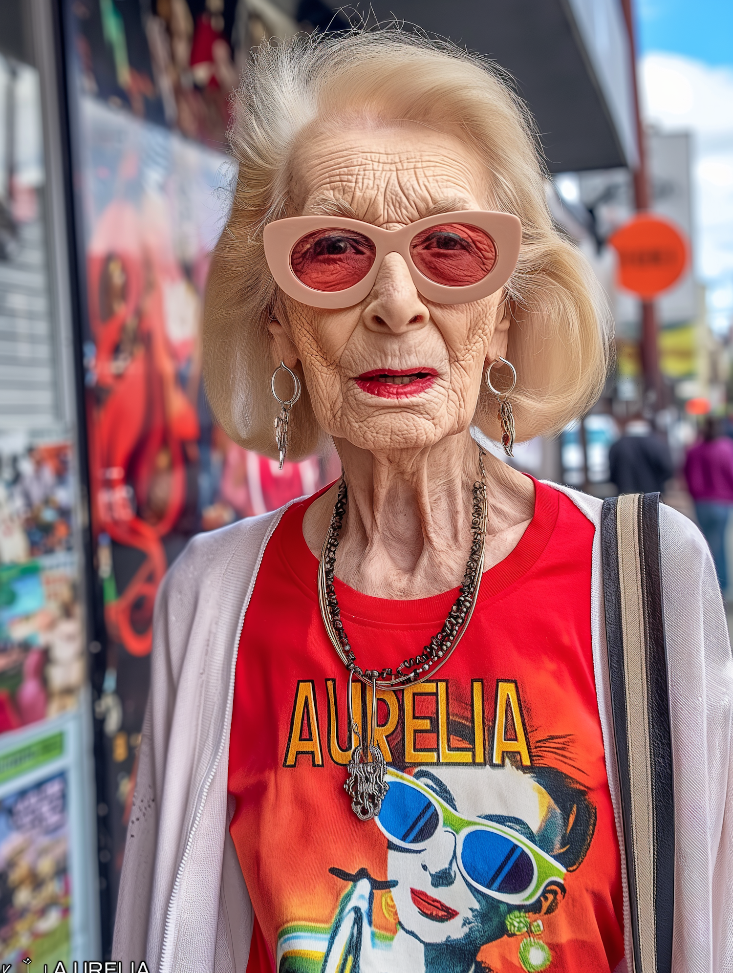 Confident Elderly Lady with Striking Features and Fashion