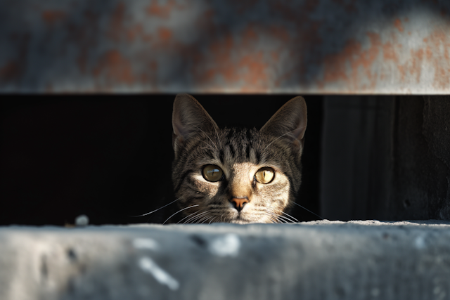 Curious Cat Peeking from the Shadows